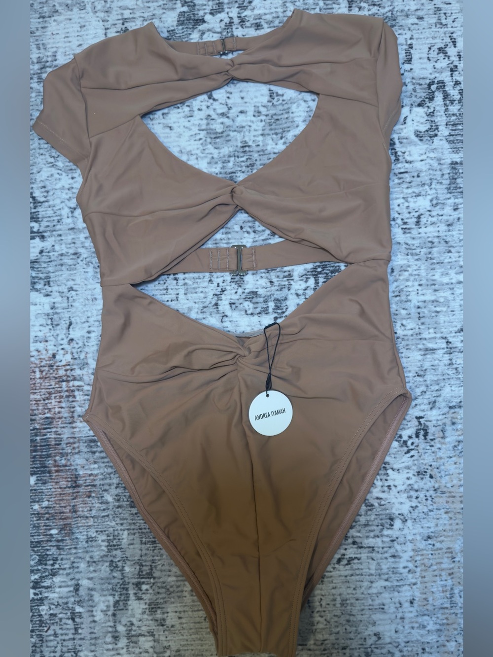 Andrea Iyamah Tan Cutout One-Piece Swimsuit